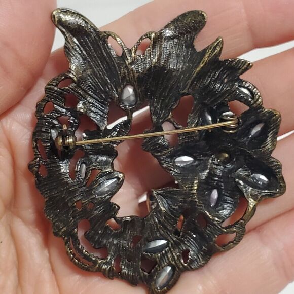 Colorful Rhinestone Flower Butterfly Brooch Pin 2" circle party - Picture 3 of 7